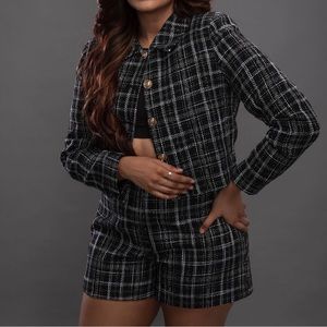 Zara - NWT - TEXTURED PLAID JACKET AND SHORTS - SET - L Jacket - M - Shorts